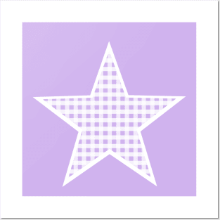 Pale Purple and White Gingham Star Posters and Art